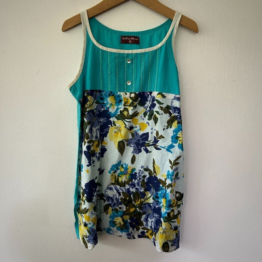 Cotton Wear Tank Top Womens XS Blue Floral Square Neck Cottagecore Fairy Prairie